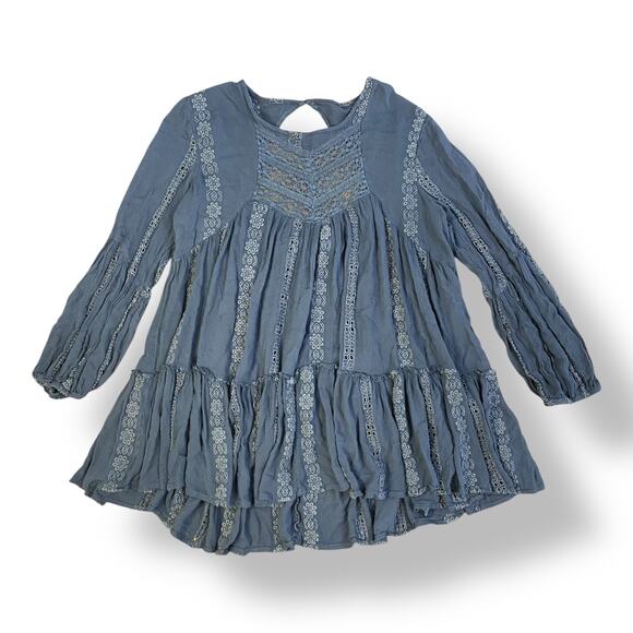 Free People Tops - Free People‎ Kiss Kiss Embroidered Lace Eyelet Tunic Top Size M Navy